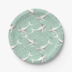Flying Whale Birthday Party Pattern Paper Plate