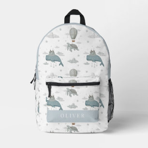 Flying Whale & Sea Turtle Hot Air Balloon Sky Blue Printed Backpack