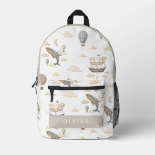 Flying Whale Ship Hot Air Balloon Beige Printed Backpack