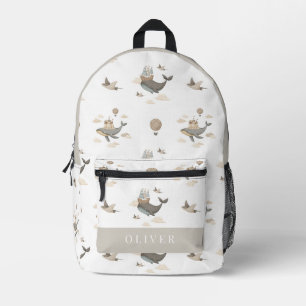 Flying Whale & Stingray Hot Air Balloon Beige Printed Backpack