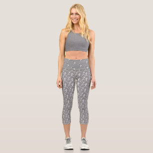 Flying whimsical birds patterned grey capri leggings