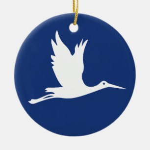 Flying white stork ceramic tree decoration