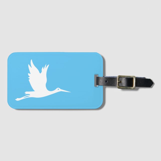 Flying white stork luggage tag (Front Horizontal)