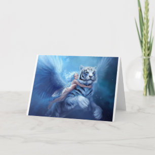 Flying White Tiger With Angel Card