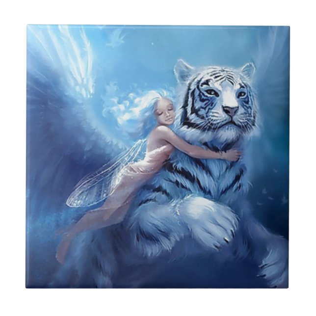 Flying White Tiger With Angel Tile (Front)