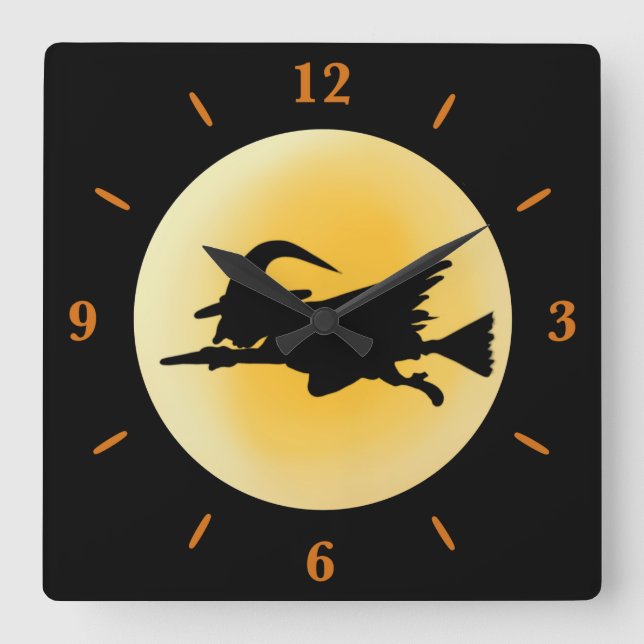 Flying Wicked Witch Silhouette Round Wall Clock (Front)