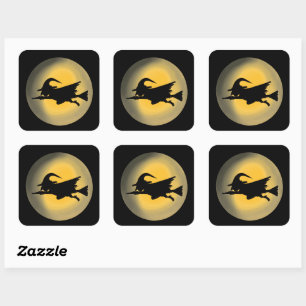 Flying Wicked Witch Silhouette Square Sticker