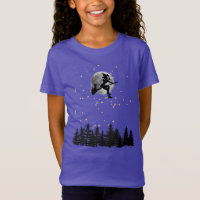 Flying Witch Above Forest on a Full Moon Night
