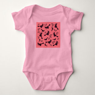 Flying witch among half moon at Halloween night 3D Baby Bodysuit