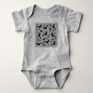 Flying witch among half moon at Halloween night 3D Baby Bodysuit