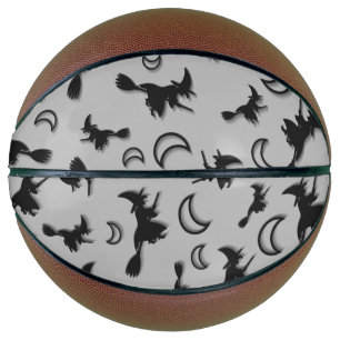 Flying witch among half moon at Halloween night 3D Basketball