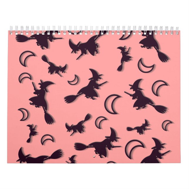 Flying witch among half moon at Halloween night 3D Calendar (Cover)