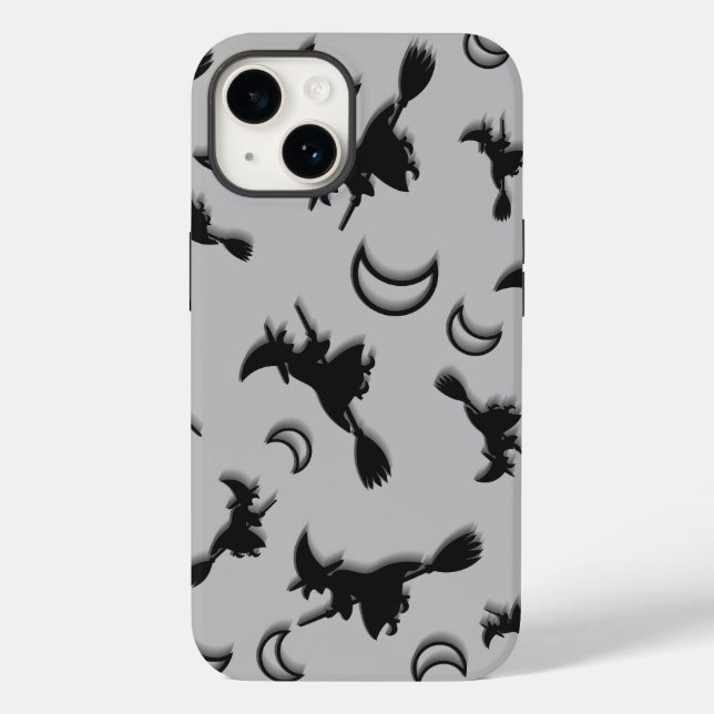 Flying witch among half moon at Halloween night 3D Case-Mate iPhone Case (Back)