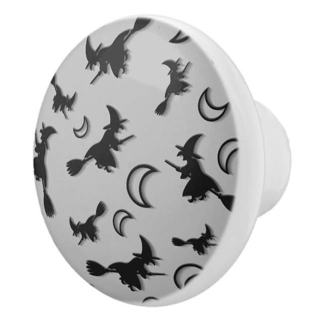 Flying witch among half moon at Halloween night 3D Ceramic Knob (Right)