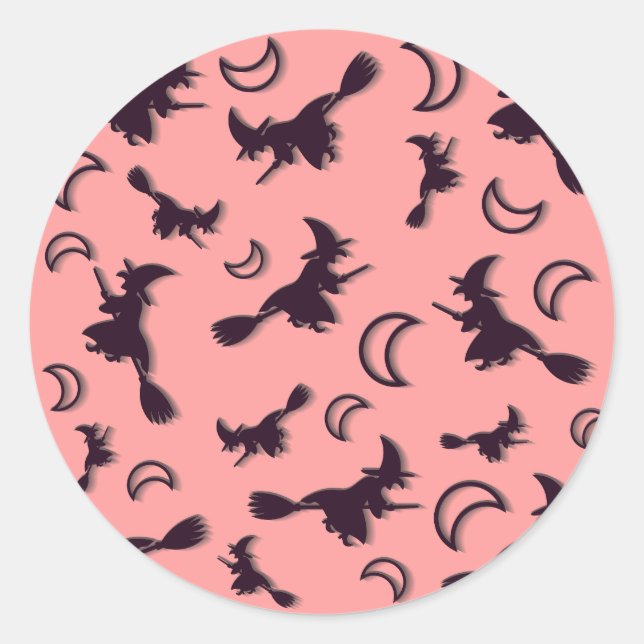 Flying witch among half moon at Halloween night 3D Classic Round Sticker (Front)