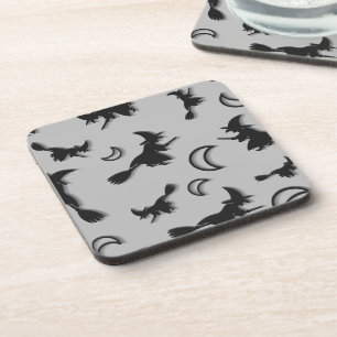 Flying witch among half moon at Halloween night 3D Coaster