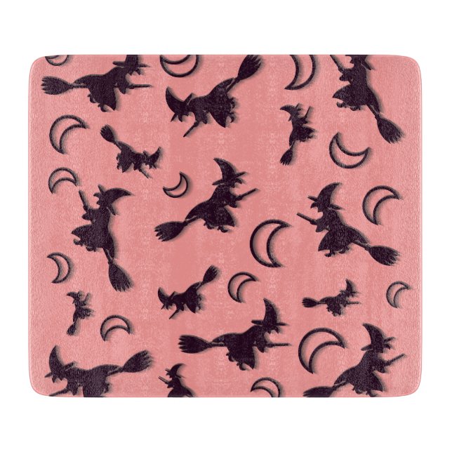 Flying witch among half moon at Halloween night 3D Cutting Board (Front)