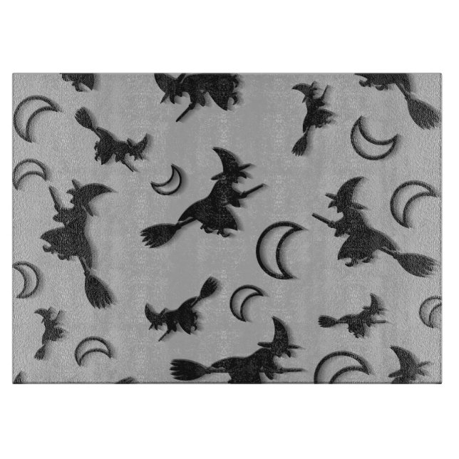 Flying witch among half moon at Halloween night 3D Cutting Board (Front)