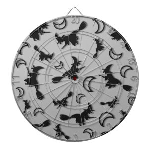 Flying witch among half moon at Halloween night 3D Dartboard