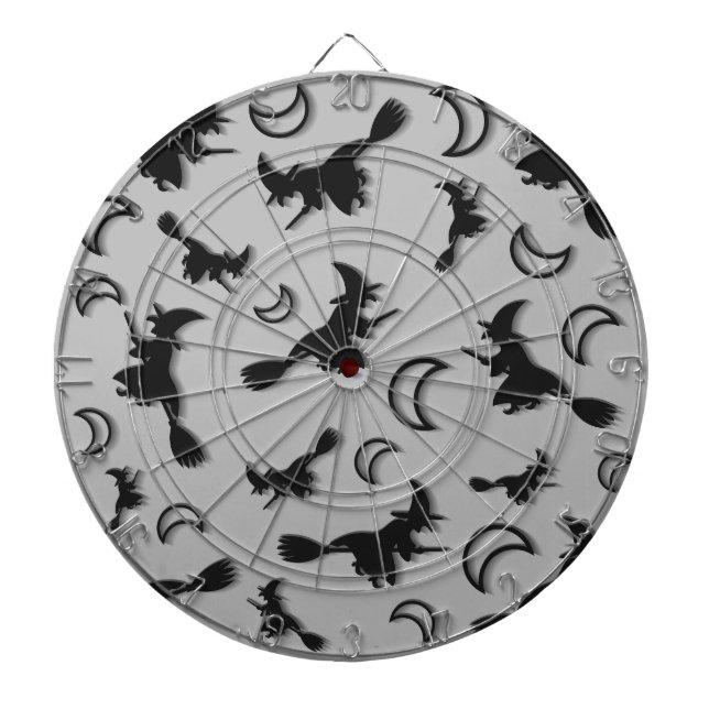Flying witch among half moon at Halloween night 3D Dartboard (Front)