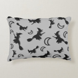 Flying witch among half moon at Halloween night 3D Decorative Cushion