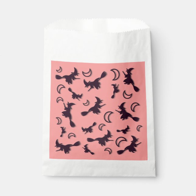 Flying witch among half moon at Halloween night 3D Favour Bags (Front)