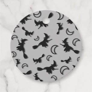 Flying witch among half moon at Halloween night 3D Favour Tags