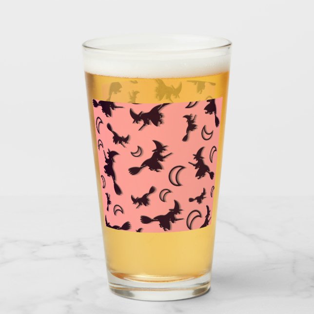 Flying witch among half moon at Halloween night 3D Glass (Front Filled)