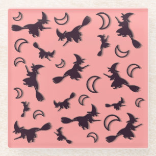 Flying witch among half moon at Halloween night 3D Glass Coaster