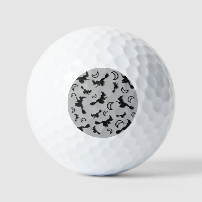 Flying witch among half moon at Halloween night 3D Golf Balls (Front)