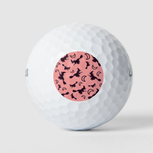 Flying witch among half moon at Halloween night 3D Golf Balls (Front)
