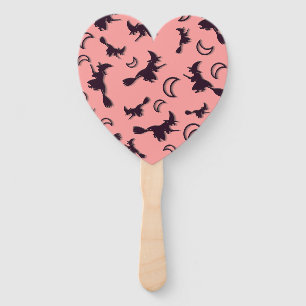 Flying witch among half moon at Halloween night 3D Hand Fan