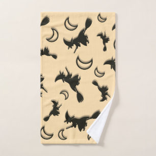 Flying witch among half moon at Halloween night 3D Hand Towel