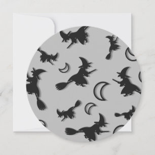 Flying witch among half moon at Halloween night 3D Holiday Card