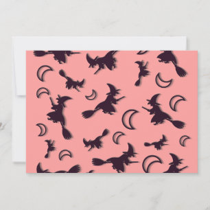 Flying witch among half moon at Halloween night 3D Invitation