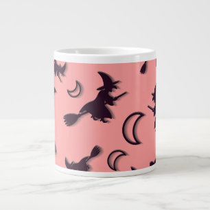 Flying witch among half moon at Halloween night 3D Large Coffee Mug