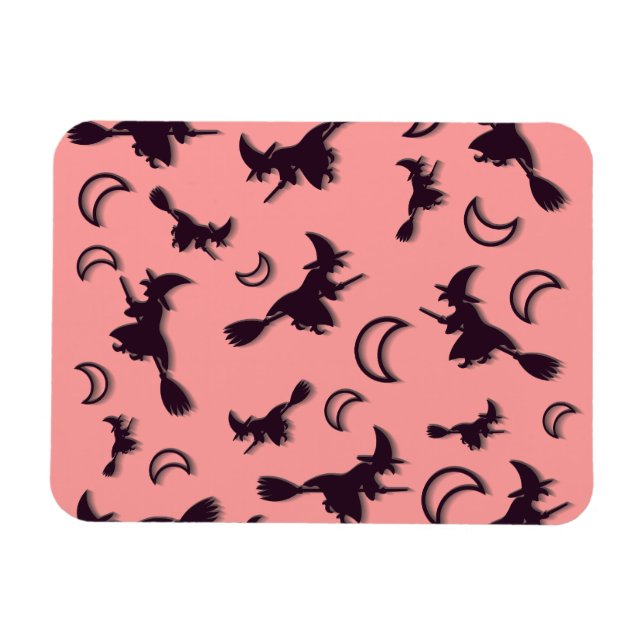 Flying witch among half moon at Halloween night 3D Magnet (Horizontal)