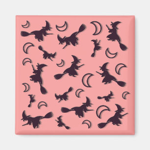 Flying witch among half moon at Halloween night 3D Magnet