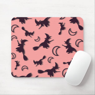 Flying witch among half moon at Halloween night 3D Mouse Mat