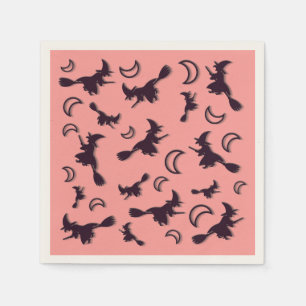 Flying witch among half moon at Halloween night 3D Napkin