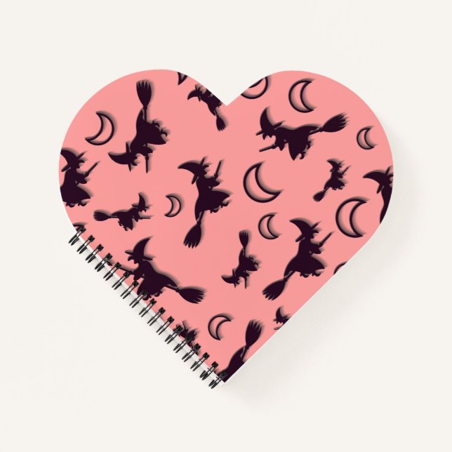 Flying witch among half moon at Halloween night 3D Notebook (Front)