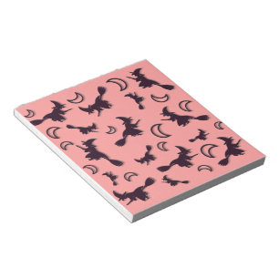 Flying witch among half moon at Halloween night 3D Notepad