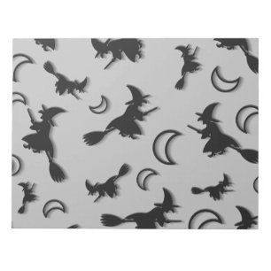 Flying witch among half moon at Halloween night 3D Notepad