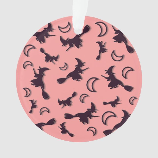 Flying witch among half moon at Halloween night 3D Ornament (Front)