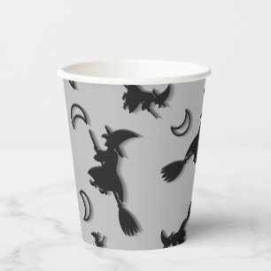 Flying witch among half moon at Halloween night 3D Paper Cups
