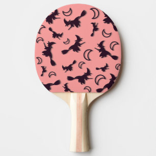 Flying witch among half moon at Halloween night 3D Ping Pong Paddle