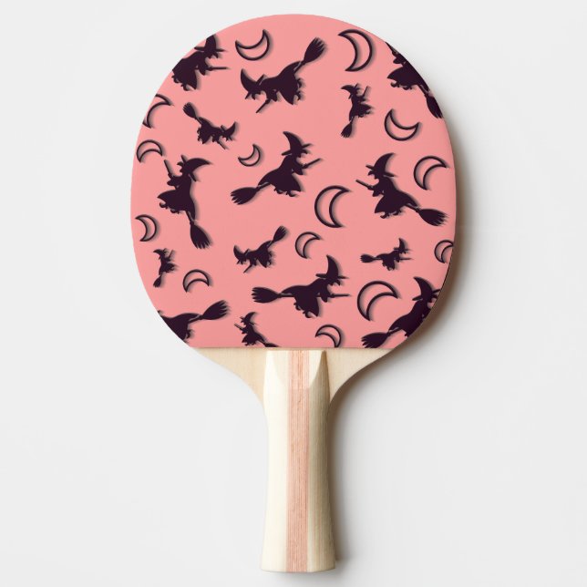Flying witch among half moon at Halloween night 3D Ping Pong Paddle (Front)