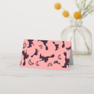 Flying witch among half moon at Halloween night 3D Place Card