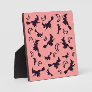 Flying witch among half moon at Halloween night 3D Plaque