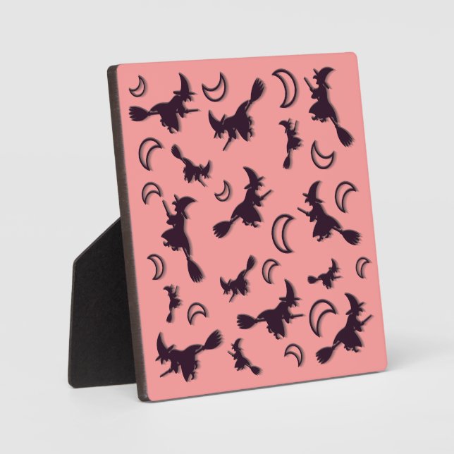 Flying witch among half moon at Halloween night 3D Plaque (Front)